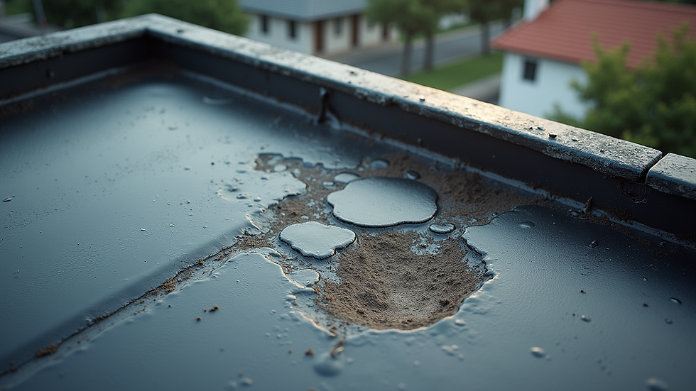 High angle view of a rooftop showing a potential leak area