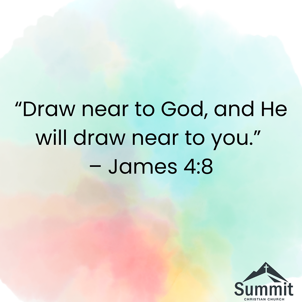 A card with color splotches and the verse James 4:8 written on it.