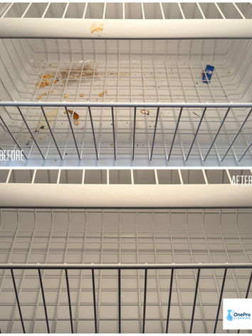 Fridge wire shelves before and after being thoroughly sanitized