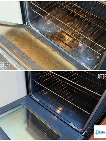 Before and after oven degreasing for move out inspection in Metro Vancouver by OnePro Cleaning