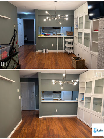 Open concept kitchen and living room before and after move out cleaning in Port Coquitlam
