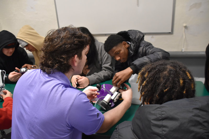 Students building robots