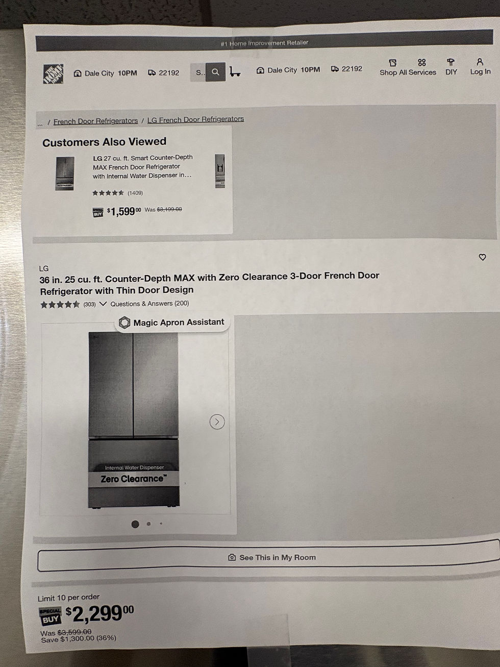 Thumbnail: LG-36” Brand New 3 Door French door refrigerator with Built in water, Ice Maker.