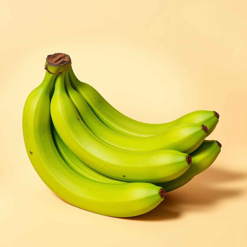 Create an ultra-realistic 8K image of premium export-quality Indian Green Bananas. Display