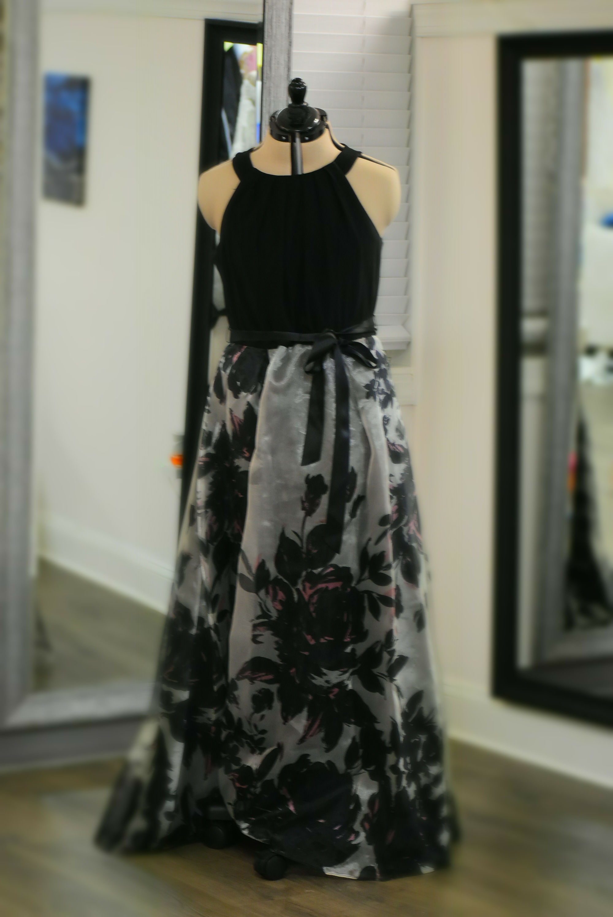 S.L. Fashions black and gray floral dress