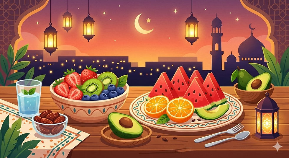 Ilustrasi Gambar AI Buah Segar dan Sehat saat Puasa
