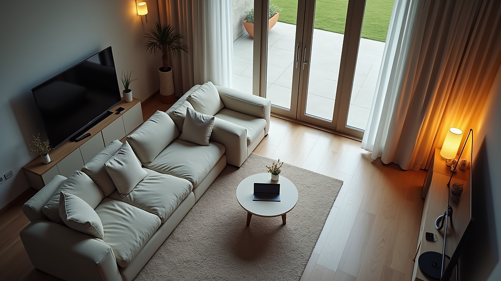 High angle view of a modern smart home with various connected devices