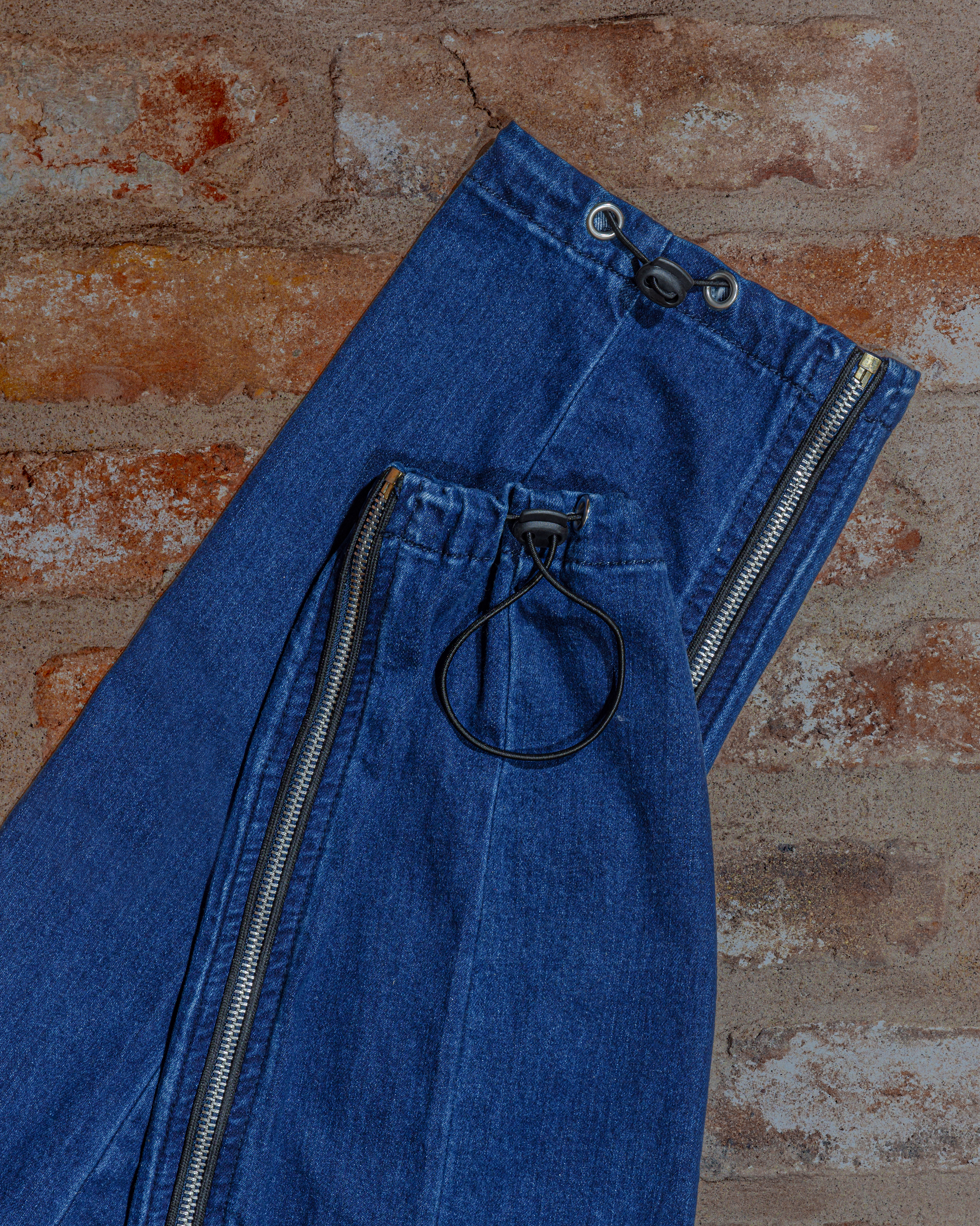 Drawstring cuff view of denim cargo trousers