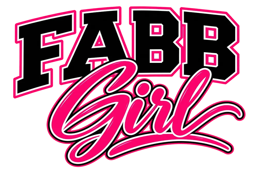 Graphic logo design featuring the bold black text "FAB" over script font text "Girl" in bright pink. The design has a high-energy, feminine, and stylish aesthetic.