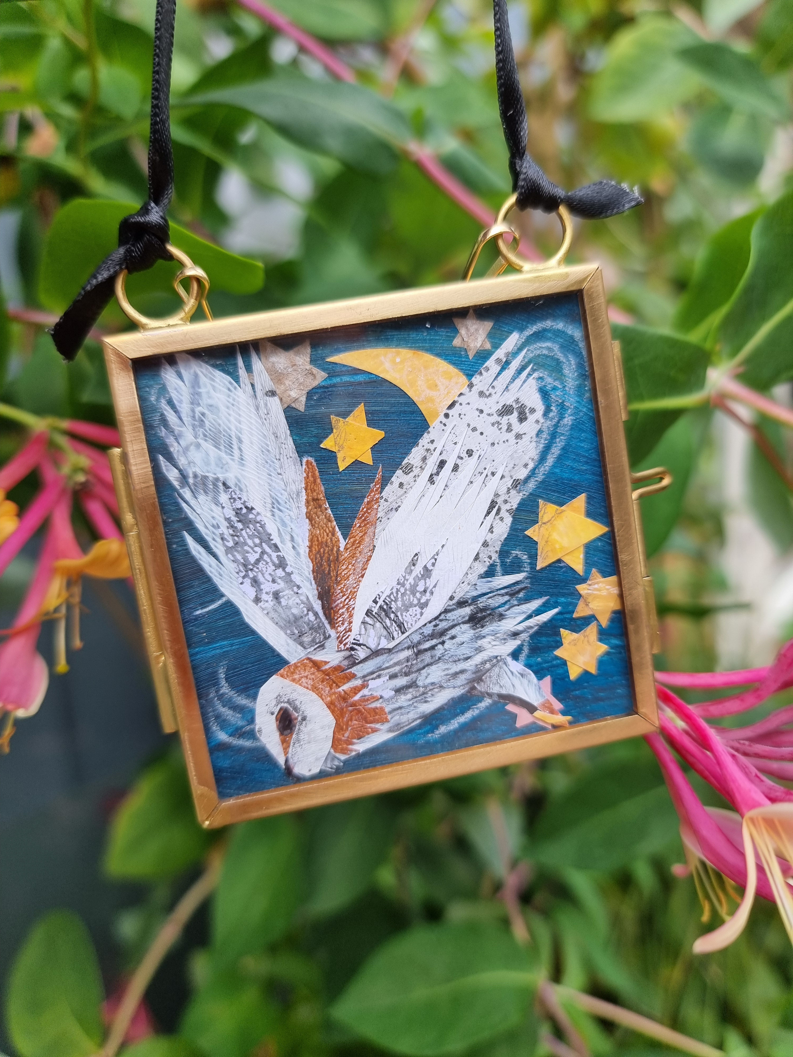 Original Collage Hanging Glass Trinket