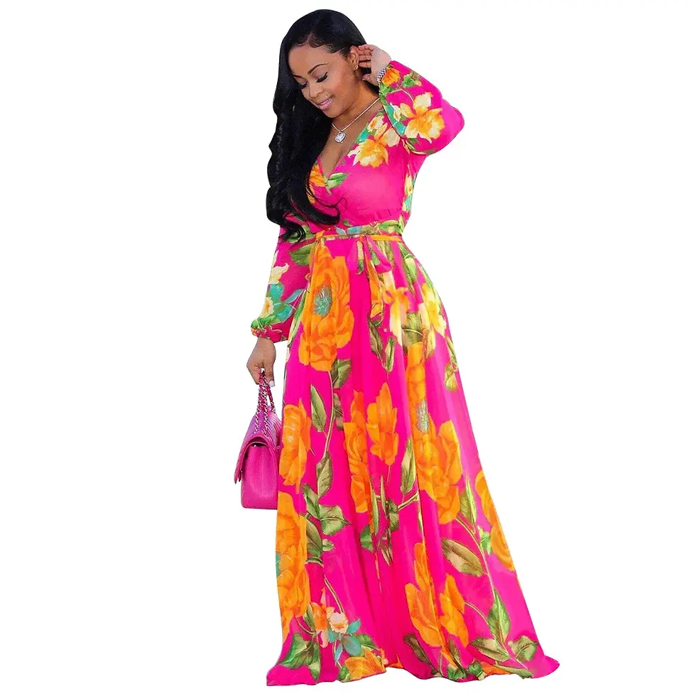 Miniature : Robe Maxi Imprimée d'Été pour Femme – Robe Longue en Mousseline Grande Taille