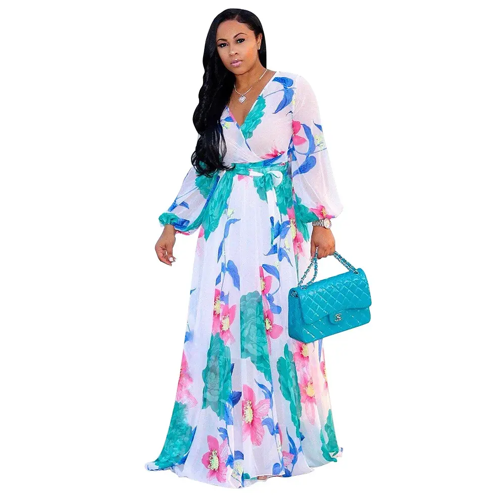 Miniature : Robe Maxi Imprimée d'Été pour Femme – Robe Longue en Mousseline Grande Taille