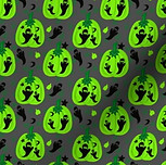 Spoonflower Halloween fabric with bright green pumpkins with ghosts and moons.