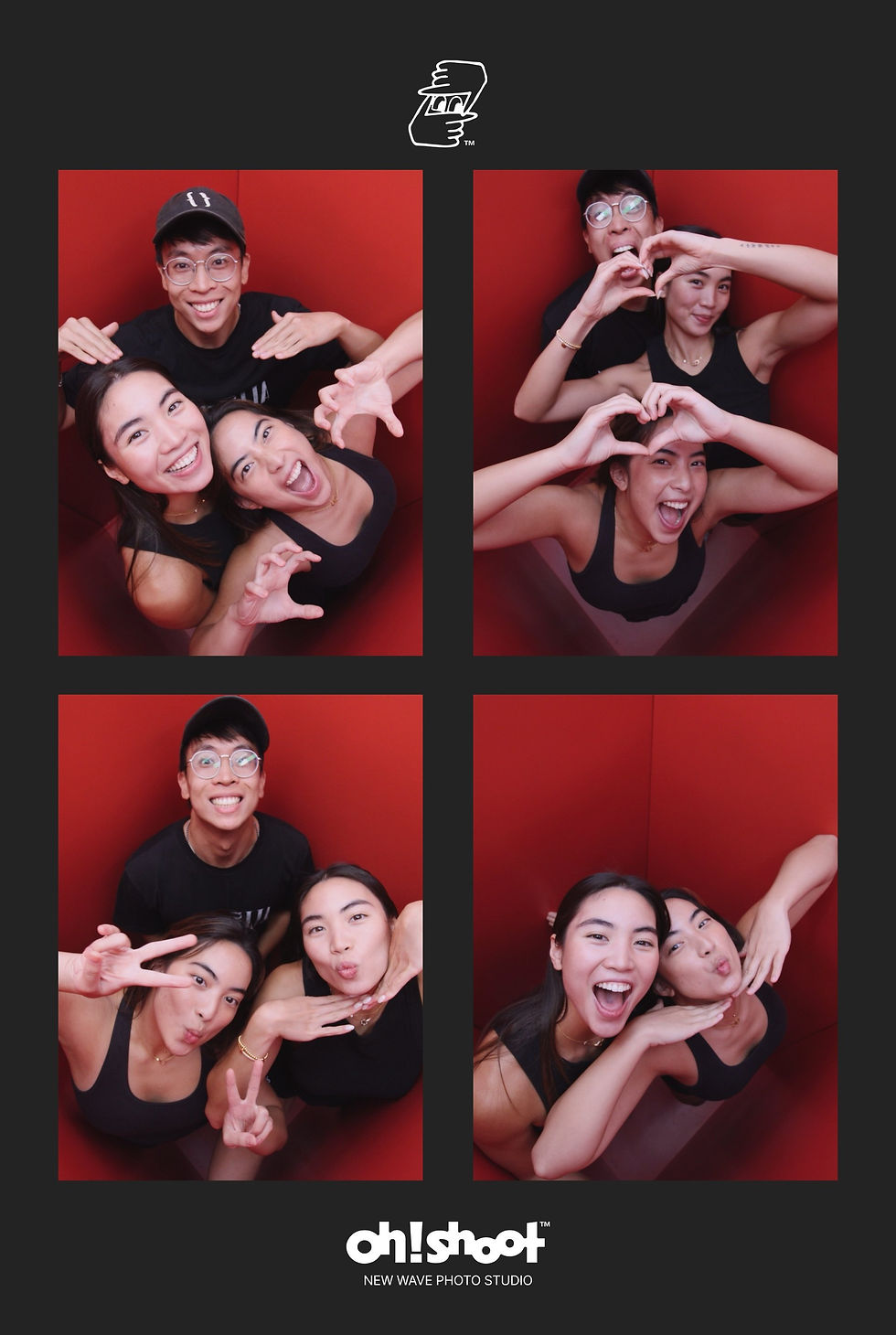 friend group having fun in quad pack of ohshoot photobooth images