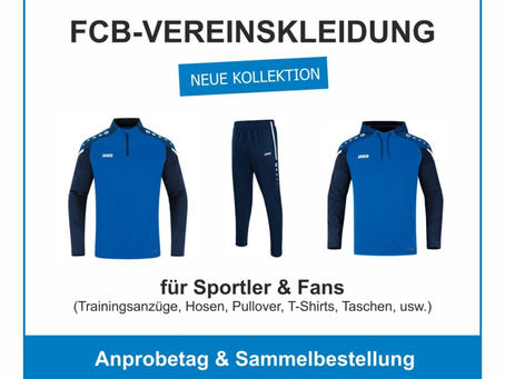 FCB-Vereinskleidung: Anprobe und Sammelbestellung am 08.10.22