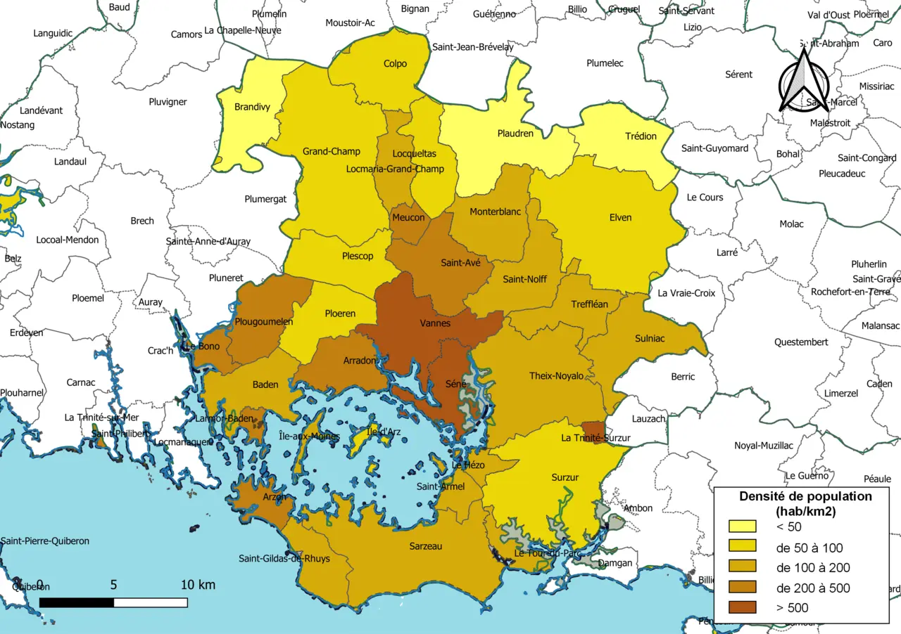 Les principales communes de l'Agglomération de Vannes
