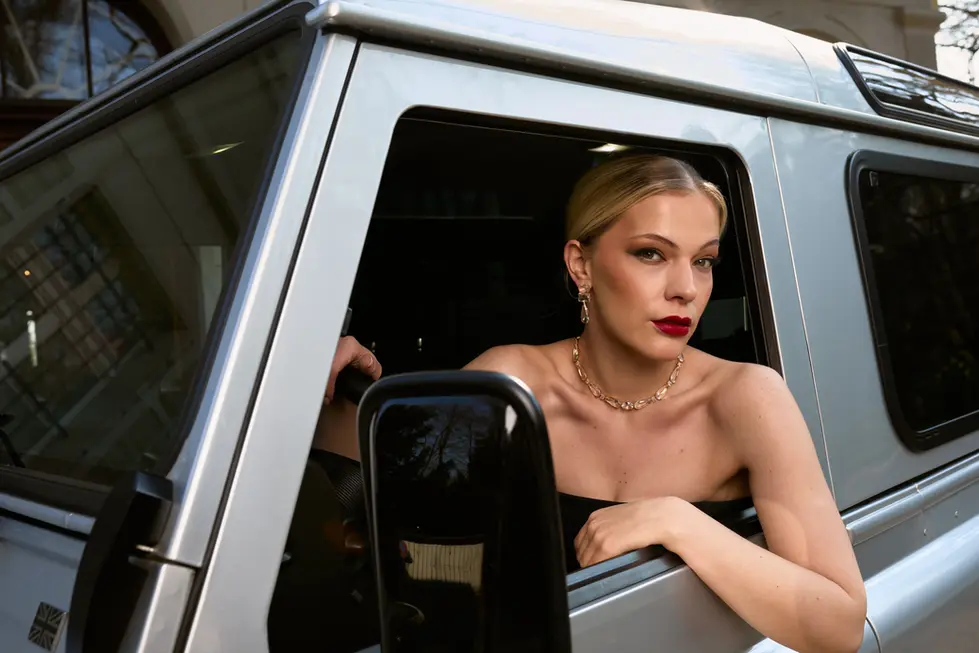 Lurdes Paulo campaign, model in car with statement necklace, luxury jewelry fashion photography by AZ CamArt