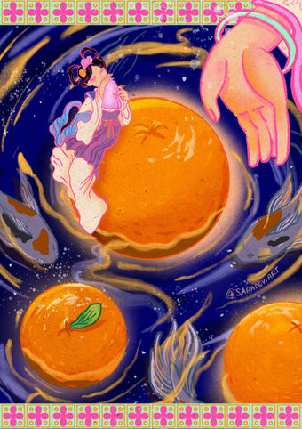 Festive Chap Goh Meh Illustrations inspired by Singapore and Malaysia Chinese traditions of throwing oranges for potential romance