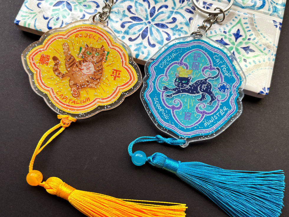 Chinese Keychain Acrylic Cat with Tassel