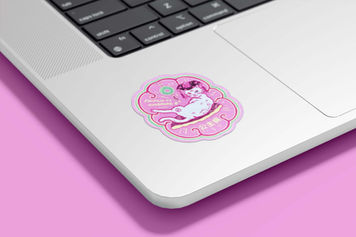 Pink Chinese Vinyl Sticker of Princess White Cat