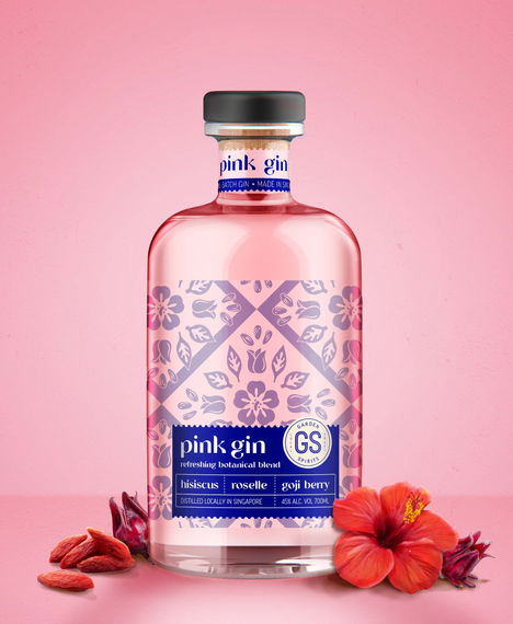 Garden Spirits Pink Gin with Tiled Illustrated Pattern