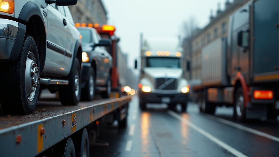 Close-up view of a tow truck securing a vehicle for transport