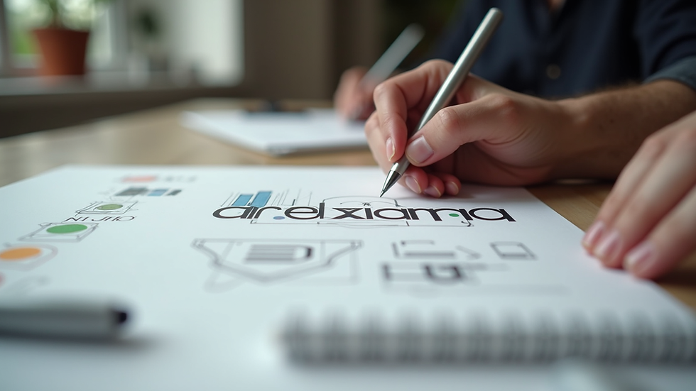 Close-up view of a designer sketching logo concepts on paper