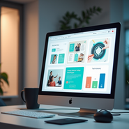 Eye-level view of a digital workspace showing a dynamic, modular design system on screen