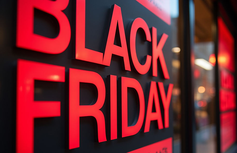 Eye-level view of a vibrant Black Friday storefron