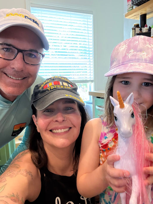 Candidate for Secretary of State in Indiana Blythe Potter smiling in a fun selfie with her family