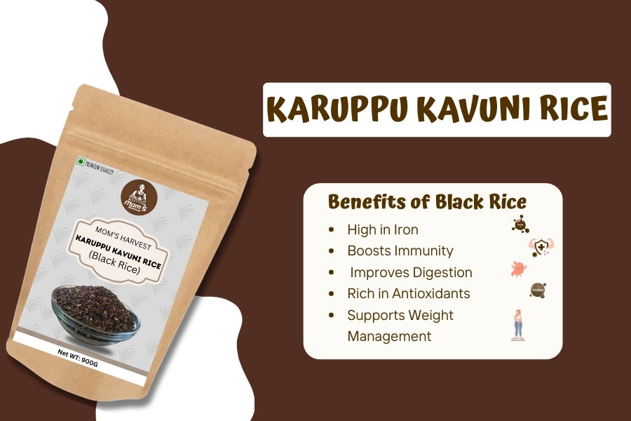 Thumbnail: MOM'S HARVEST – Palm Jaggery 900g + Adhirasam 200g + Karuppu Kavuni Rice 900g