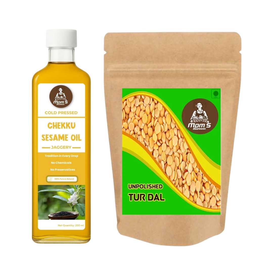 MOM’S HARVEST Sesame Oil with Sugarcane Jaggery 500ml + Tur Dal 900g