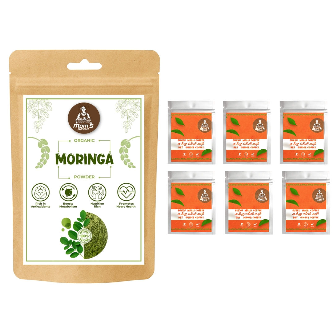 MOM’S HARVEST Moringa Leaf Powder 100g + Sukku Malli Coffee Powder (35g x 6)