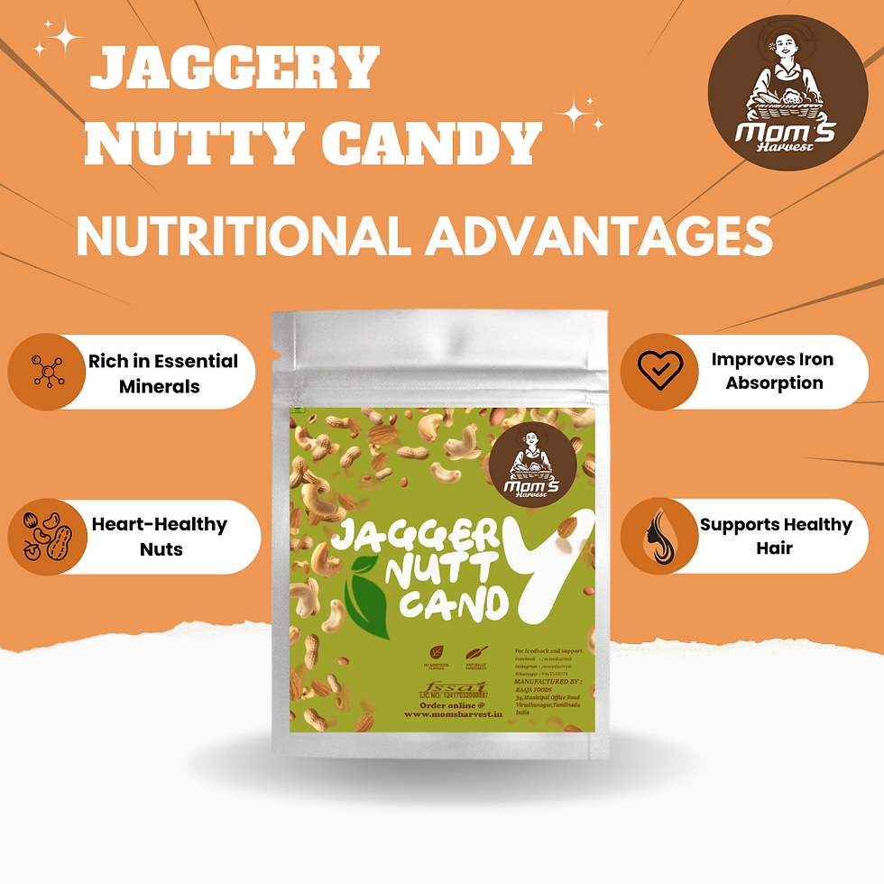 Thumbnail: MOM'S HARVEST Palm Jaggery Syrup 500ml + Jaggery Nutty Candy Pack of 6