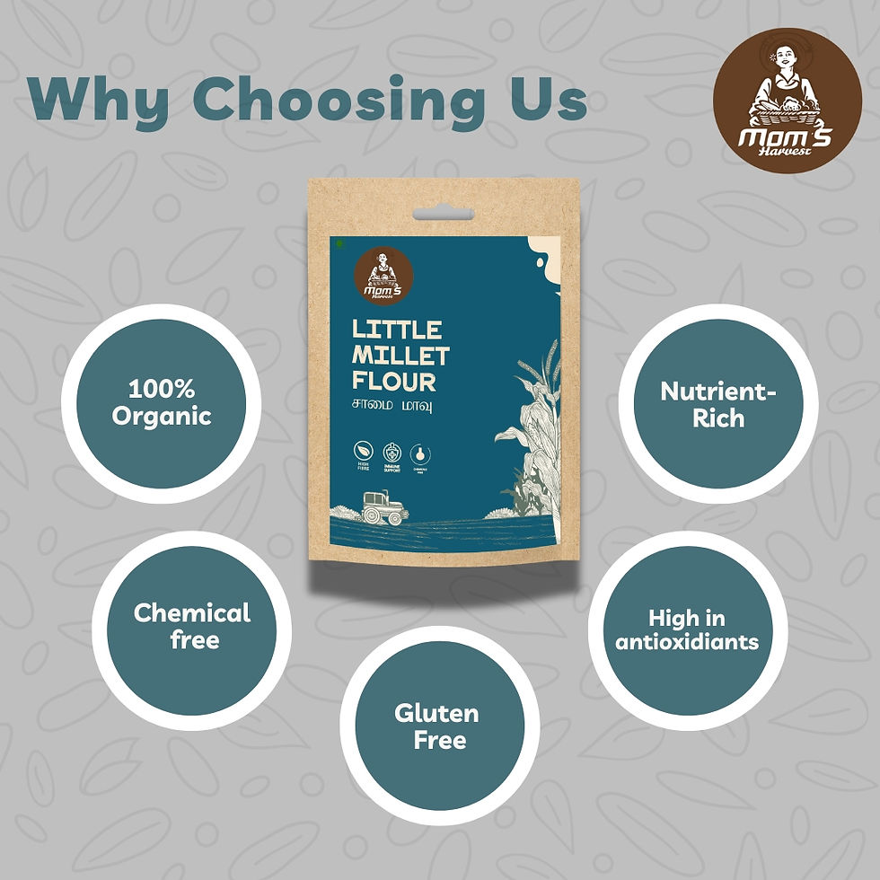 Thumbnail: MOM'S HARVEST Little Millet Flour 200g + Urad Dal Whole White 900g