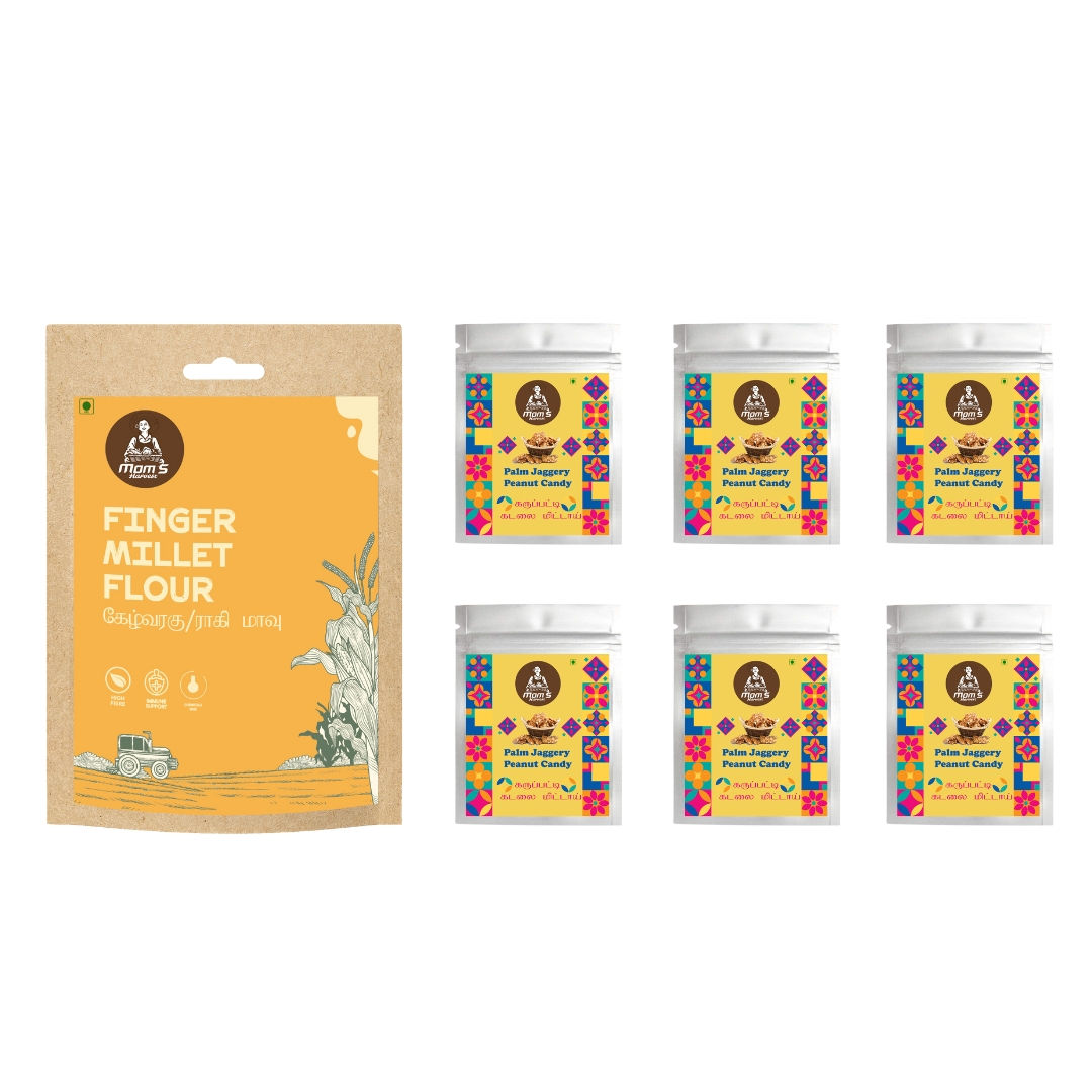 MOM'S HARVEST Ragi Flour 200g + Palm Jaggery Peanut Candy (Pack of 6)