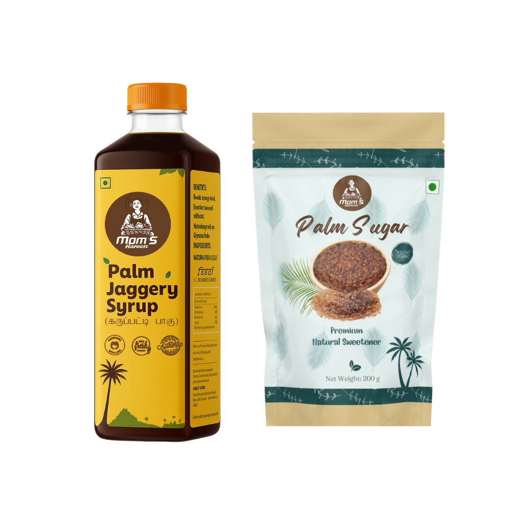 MOM'S HARVEST Palm Jaggery Syrup 500ml + Palm Sugar Powder 250g