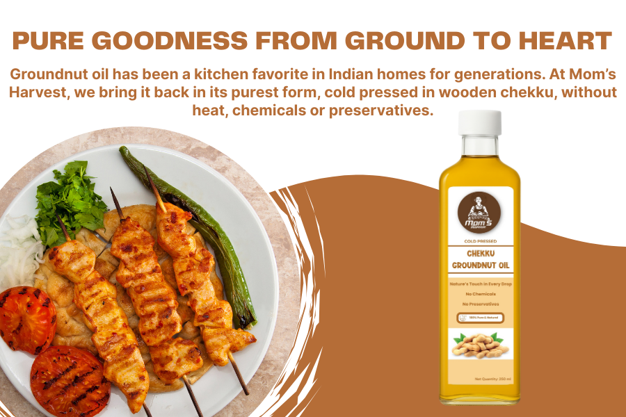 Thumbnail: MOM’S HARVEST Groundnut Oil 500ml + Mithukku Vathal 250g