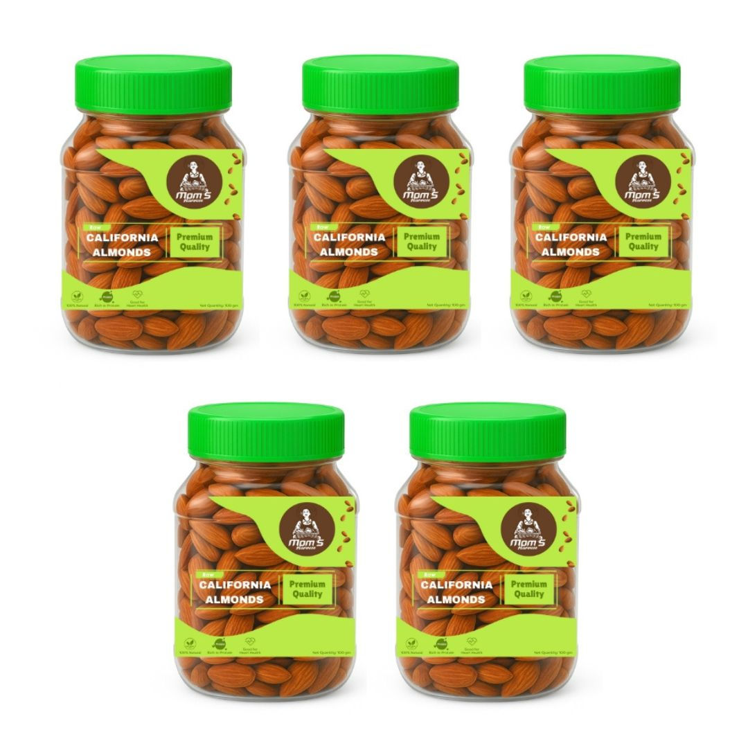 MOM’S HARVEST Raw California Almonds 100g Jar – Pack of 5