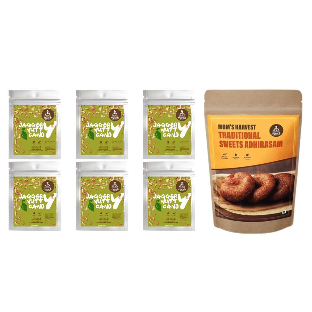 MOM'S HARVEST Jaggery Nutty Candy Pack of 6 + Traditional Adhirasam 200g