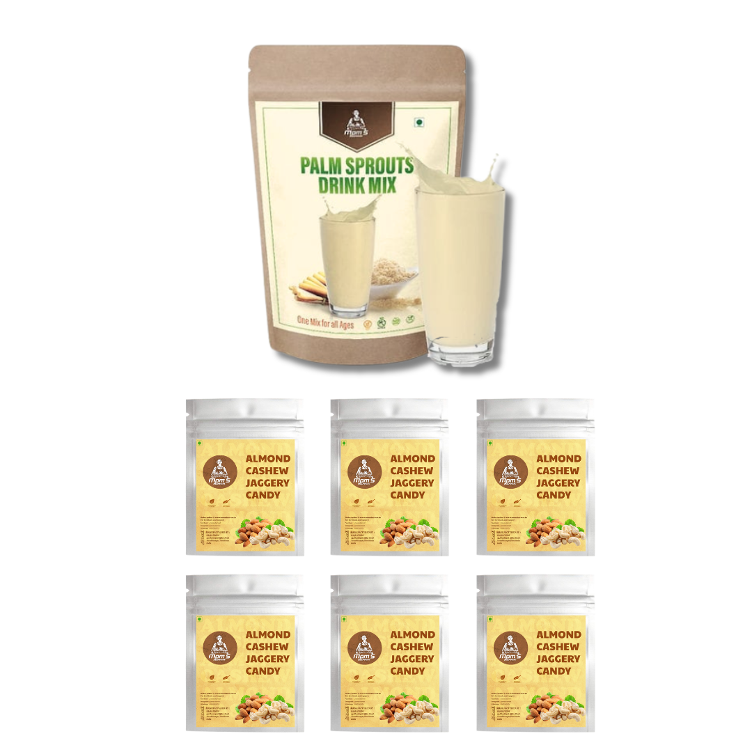 MOM’S HARVEST Palm Sprouts Drink Mix 200g + Almond Cashew Jaggery Candy 35g*6