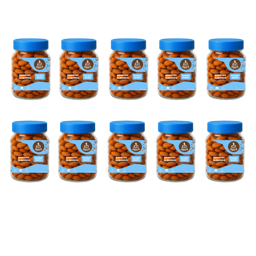 MOM’S HARVEST Roasted Almonds 100g Jar – Pack of 10