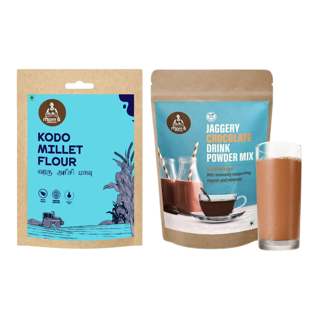 MOM'S HARVEST Kodo Millet Flour 200g + Jaggery Chocolate Drink Mix 200g