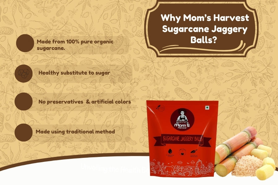 Thumbnail: Mom’s Harvest Jaggery Balls 900g + Almond Cashew Jaggery Candy Pack of 10