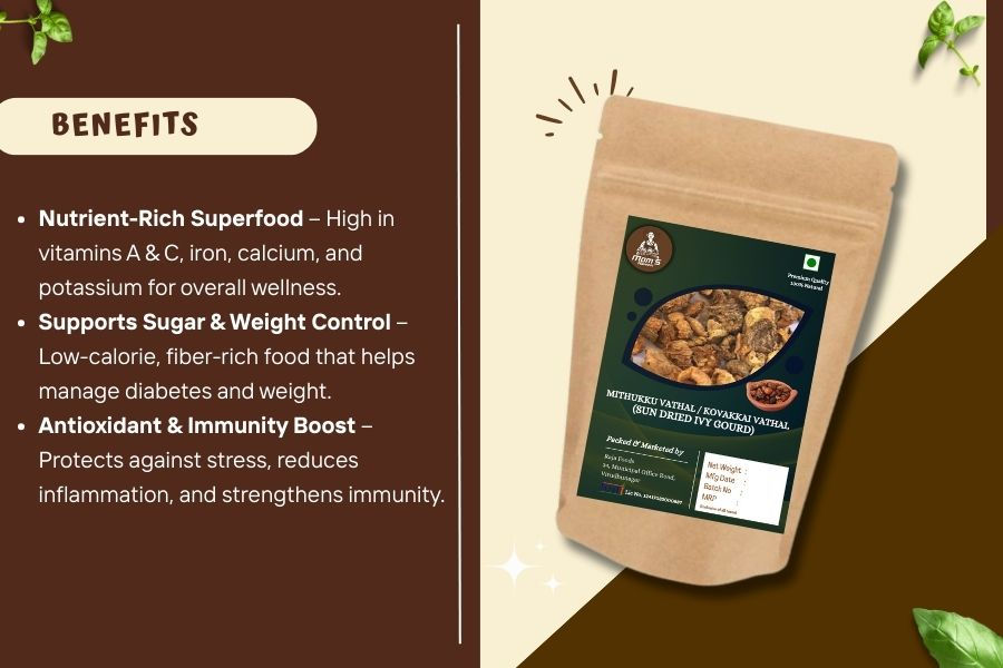 Thumbnail: MOM'S HARVEST Mithukku Vathal 250g + Palm Sugar Powder 250g