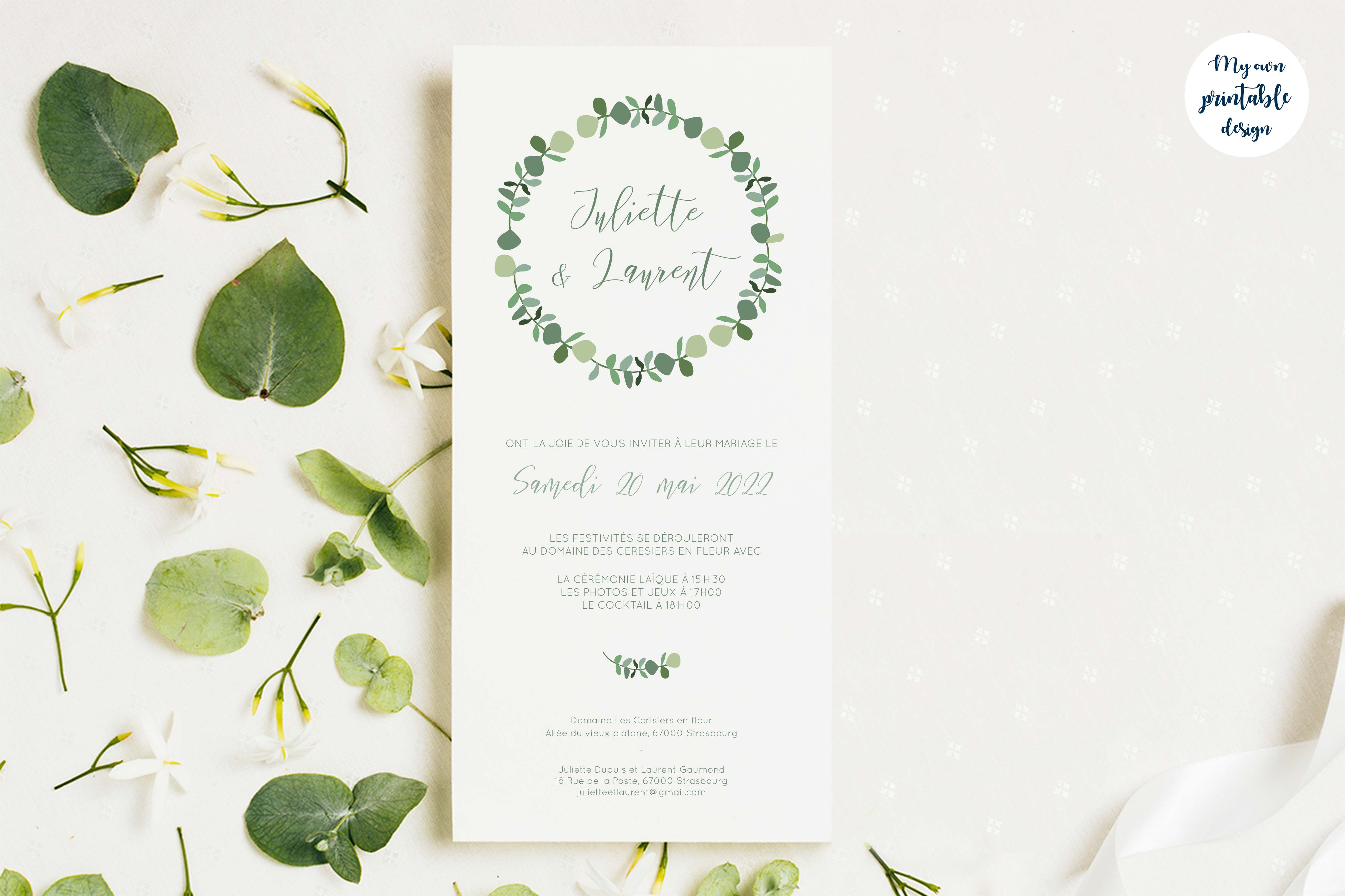 Faire-part de mariage - Collection eucalyptus - Fichier numérique