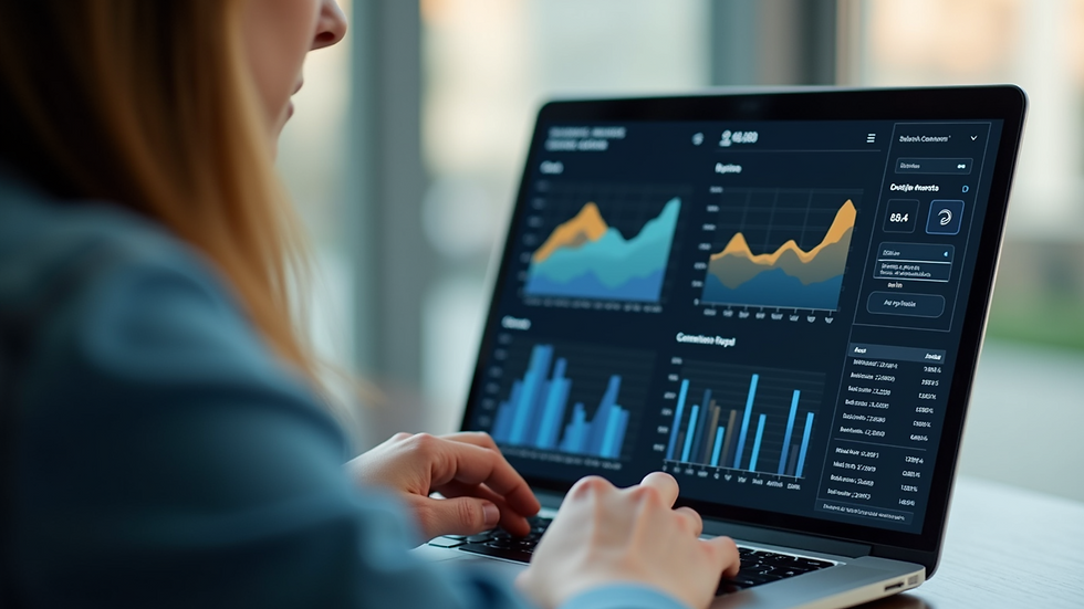 Close-up view of a person analyzing marketing data on a laptop
