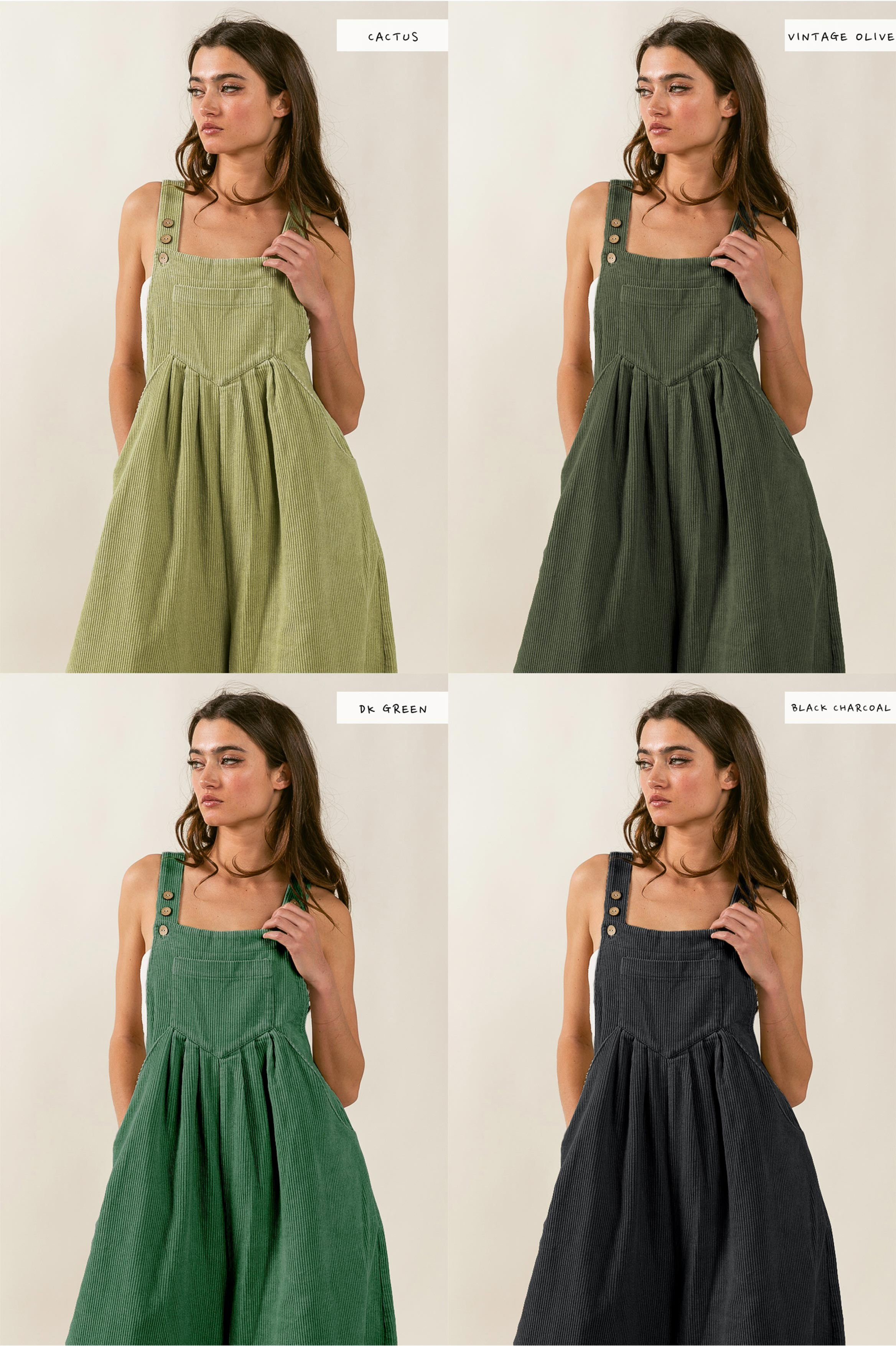 Corduroy Olive Green Wide Leg Overalls