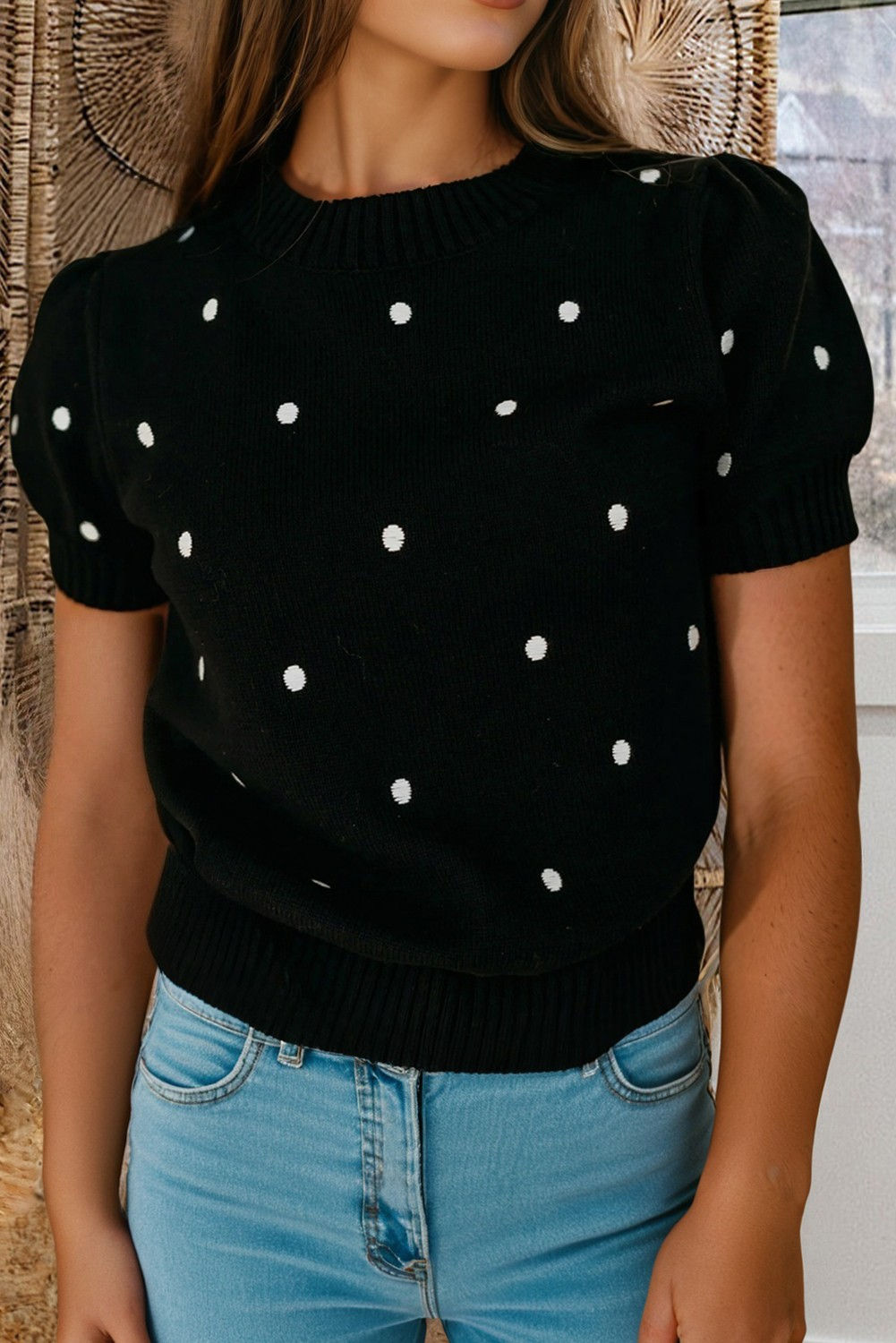 Polka Dot Bubble SS Sweater