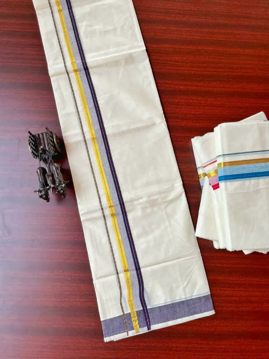 Thumbnail: Golden Kasavu Premium Double Cotton Mundu Dhoti